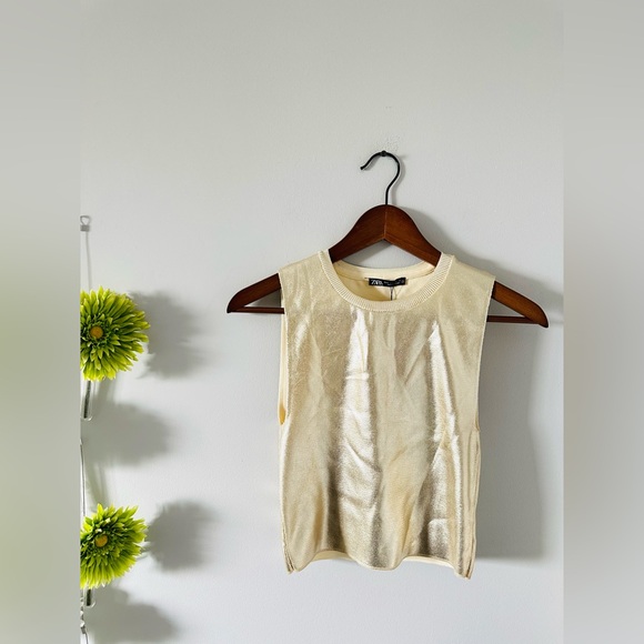 Zara | Metallic Gold Soft Knit Top - Picture 10 of 14